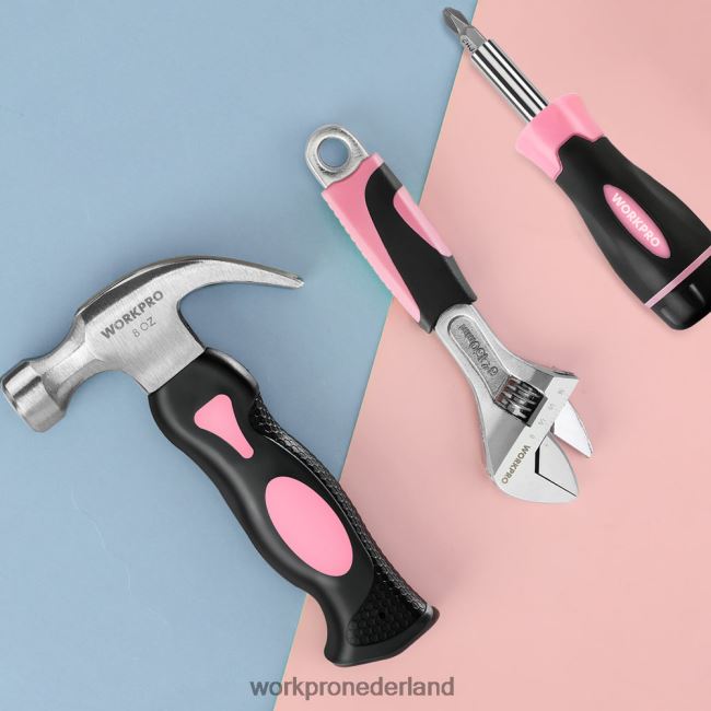 hulpmiddel WORKPRO 10-delige huishoudelijke gereedschapsset voor vrouwen met schroevendraaierbithouderset roze 4NVZH8243