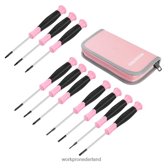 hulpmiddel WORKPRO 10-delige precisieschroevendraaierset met etui, kruiskop, gleuf, torx ster, magnetische punt kleine schroevendraaier reparatieset roze 4NVZH8255