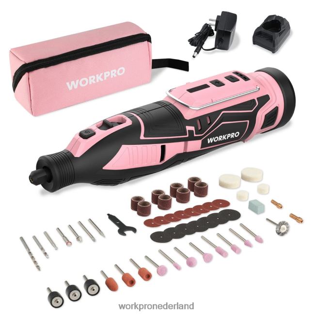 hulpmiddel WORKPRO 12V draadloze roterende gereedschapsset, 5 variabele snelheden, 114 eenvoudig te verwisselen accessoires roze 4NVZH8267