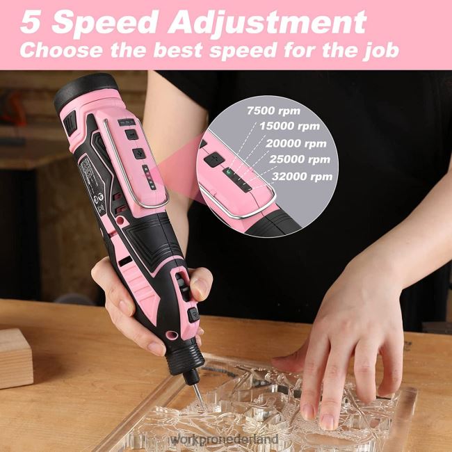 hulpmiddel WORKPRO 12V draadloze roterende gereedschapsset, 5 variabele snelheden, 114 eenvoudig te verwisselen accessoires roze 4NVZH8267