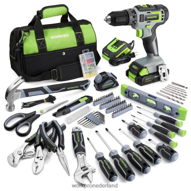hulpmiddel WORKPRO 157-delige accuboormachinecombinatieset met 20 V accu-lithium-ion roze/grijs 4NVZH8259