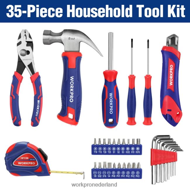 hulpmiddel WORKPRO 35-delige huishoudgereedschapset met opbergdoos roze blauw 4NVZH8246