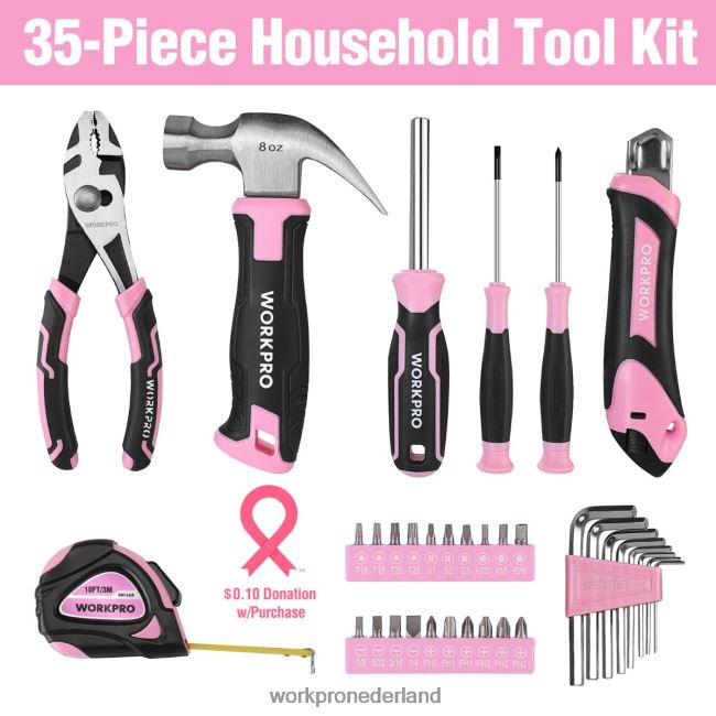 hulpmiddel WORKPRO 35-delige huishoudgereedschapset met opbergdoos roze blauw 4NVZH8246