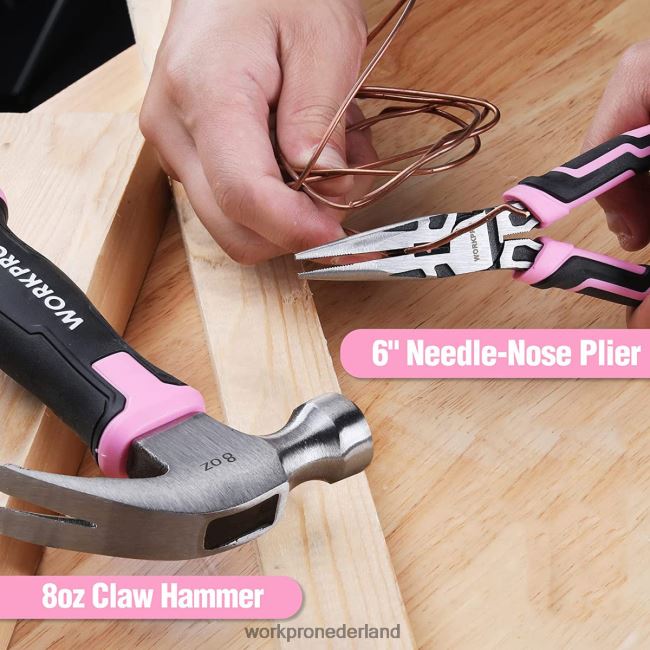 hulpmiddel WORKPRO 52-delige gereedschapsset, damesgereedschapsset voor thuis met opbergdoos voor gereedschap, basisgereedschapsset - lint roze 4NVZH8249