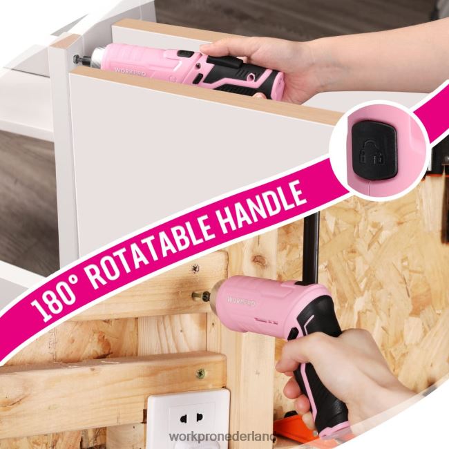 hulpmiddel WORKPRO 55-delige gereedschapsset, 3,7 V draaibare accuschroevendraaier en huishoudelijke gereedschapsset roze 4NVZH8264