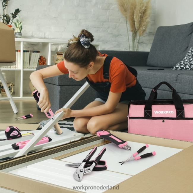 hulpmiddel WORKPRO 55-delige gereedschapsset, 3,7 V draaibare accuschroevendraaier en huishoudelijke gereedschapsset roze 4NVZH8264
