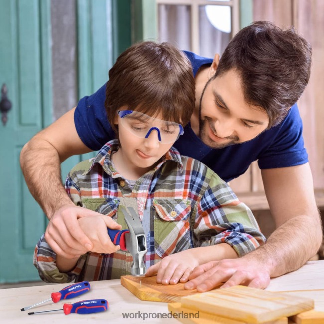 hulpmiddel WORKPRO 9-delige junior gereedschapsset voor kinderen met gereedschapstas roze blauw 4NVZH8253