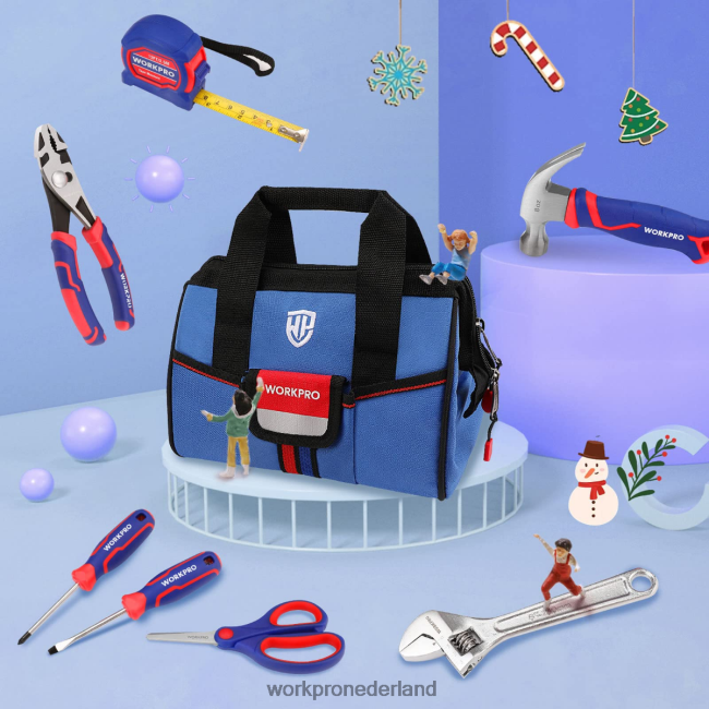 hulpmiddel WORKPRO 9-delige junior gereedschapsset voor kinderen met gereedschapstas roze blauw 4NVZH8253