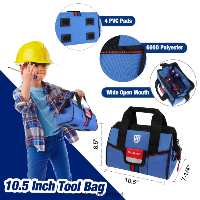 hulpmiddel WORKPRO 9-delige junior gereedschapsset voor kinderen met gereedschapstas roze blauw 4NVZH8253