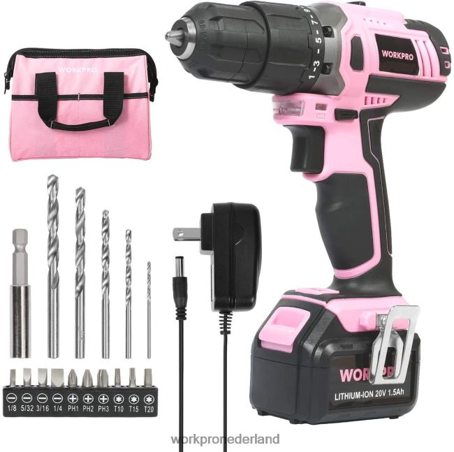 hulpmiddel WORKPRO Accu 20V lithium-ion boormachineset roze 4NVZH8262