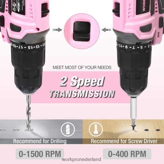 hulpmiddel WORKPRO Accu 20V lithium-ion boormachineset roze 4NVZH8262