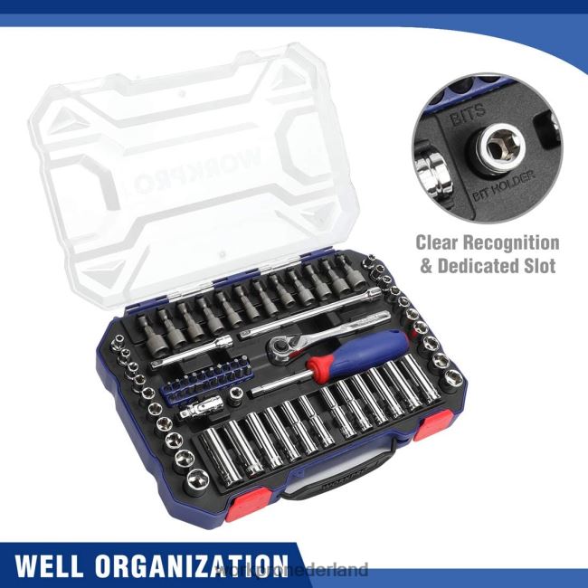 hulpmiddel WORKPRO Dopsleutelset, 70-dlg Dopsleutelset met snelspanratel, metrisch en sae morden 4NVZH8308