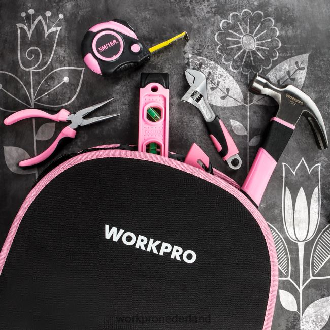 hulpmiddel WORKPRO Gereedschapsset van 103 stuks met gemakkelijk mee te nemen rond etui, perfect voor doe-het-zelf-onderhoud in huis roze 4NVZH8248