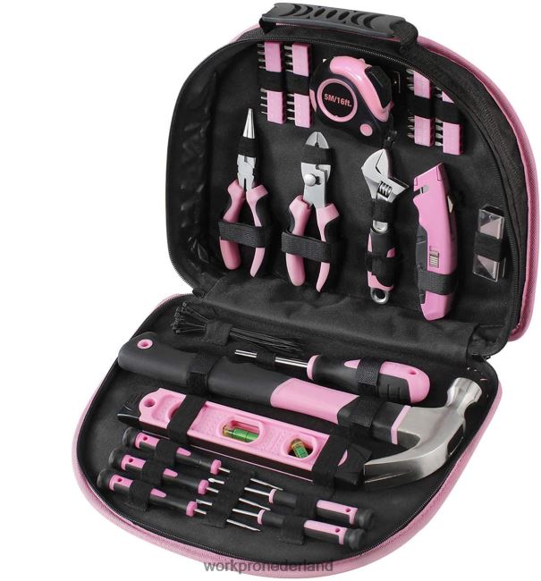hulpmiddel WORKPRO Gereedschapsset van 103 stuks met gemakkelijk mee te nemen rond etui, perfect voor doe-het-zelf-onderhoud in huis roze 4NVZH8248