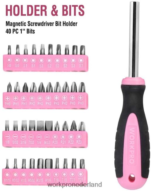 hulpmiddel WORKPRO Gereedschapsset van 103 stuks met gemakkelijk mee te nemen rond etui, perfect voor doe-het-zelf-onderhoud in huis roze 4NVZH8248