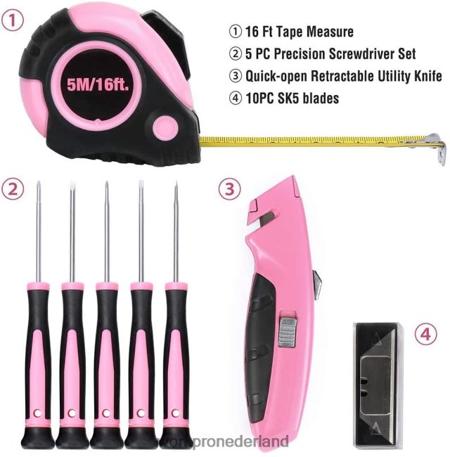 hulpmiddel WORKPRO Gereedschapsset van 103 stuks met gemakkelijk mee te nemen rond etui, perfect voor doe-het-zelf-onderhoud in huis roze 4NVZH8248