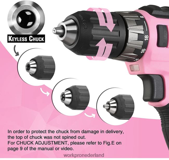 hulpmiddel WORKPRO Inclusief 20V accuboormachineset met snellader en 11 inch opbergtas roze 4NVZH8261