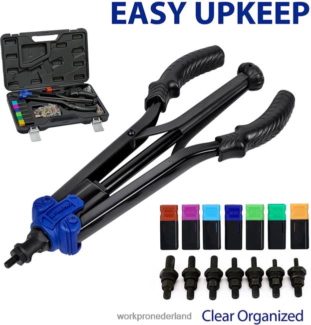 hulpmiddel WORKPRO Klinkmoergereedschap 70-delige klinknagelmoeren en draagtas met handmoer met schroefdraad behulpzaam 4NVZH8309