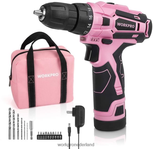 hulpmiddel WORKPRO accuboormachineset 12v elektrische schroevendraaier gereedschapsset voor dames roze 4NVZH8263