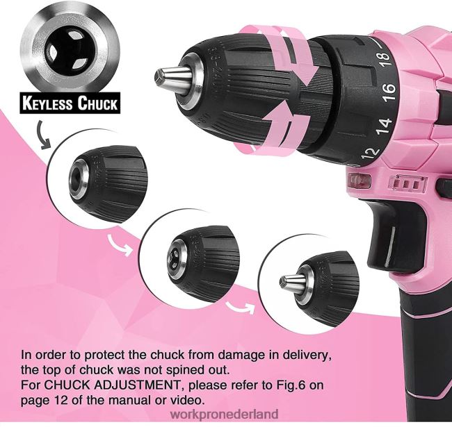 hulpmiddel WORKPRO accuboormachineset 12v elektrische schroevendraaier gereedschapsset voor dames roze 4NVZH8263