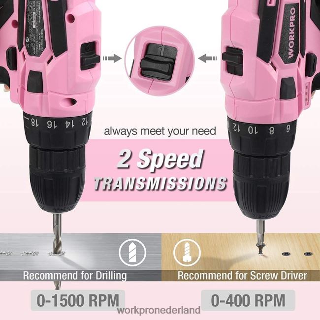 hulpmiddel WORKPRO accuboormachineset 12v elektrische schroevendraaier gereedschapsset voor dames roze 4NVZH8263