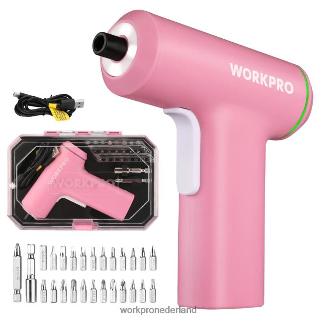 hulpmiddel WORKPRO elektrische draadloze 4v usb oplaadbare lithium-ion batterij schroevendraaierset roze/zwart 4NVZH8234