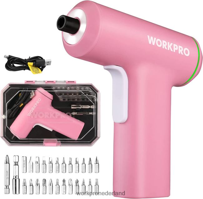 hulpmiddel WORKPRO elektrische draadloze 4v usb oplaadbare lithium-ion batterij schroevendraaierset roze/zwart 4NVZH8234