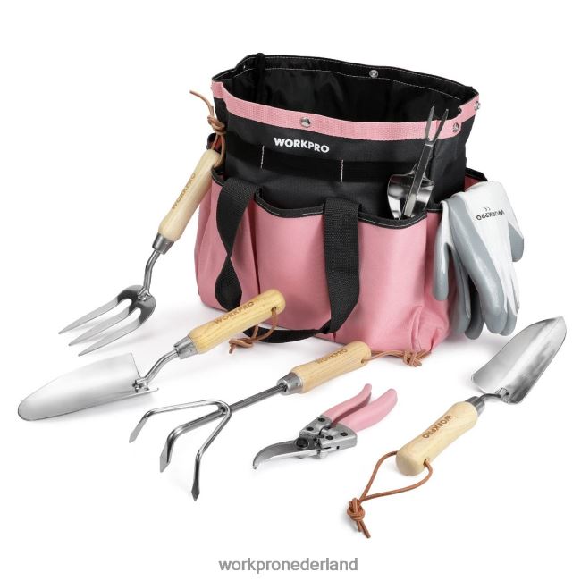 hulpmiddel WORKPRO tuingereedschap Set van 7 stuks, robuust tuingereedschap van roestvrij staal roze 4NVZH8252