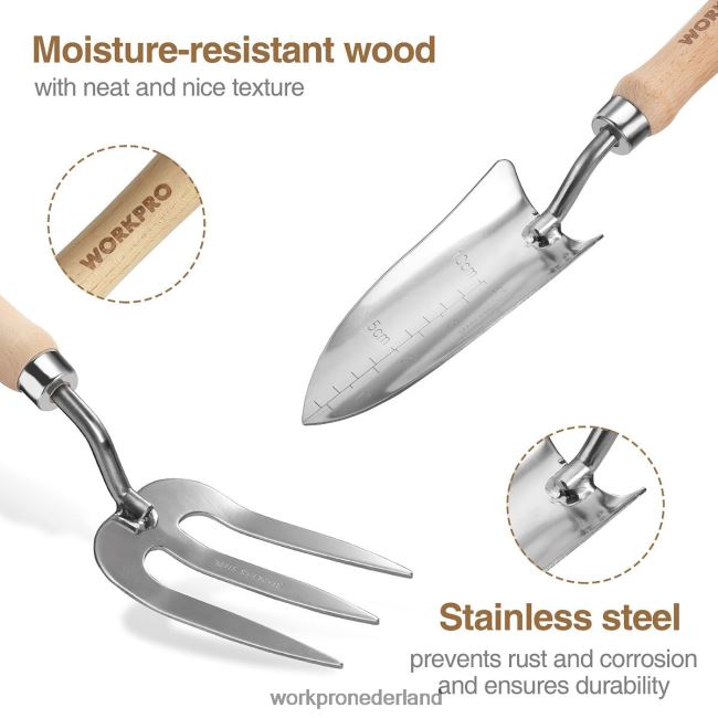 hulpmiddel WORKPRO tuingereedschap Set van 7 stuks, robuust tuingereedschap van roestvrij staal roze 4NVZH8252