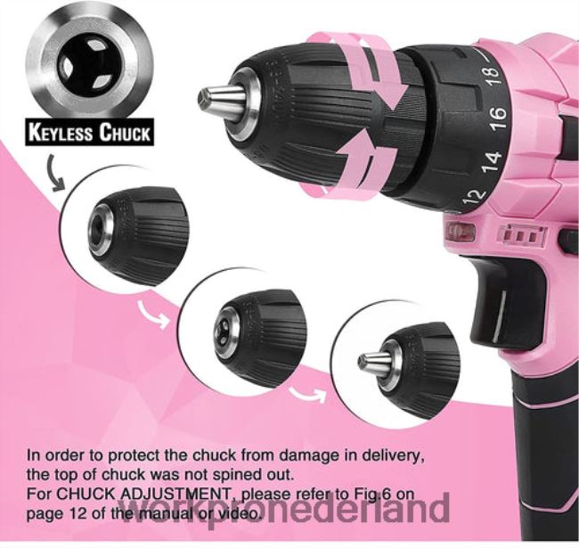 hulpmiddel WORKPRO 106-delige gereedschapsset & 6-delige magnetische schroevendraaiers & 12V accuboormachine-set & 6-in-1 nietpistool roze 4NVZH8312