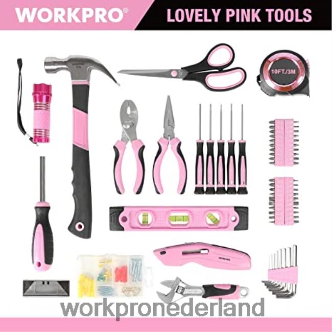 hulpmiddel WORKPRO 106-delige gereedschapsset & 6-delige magnetische schroevendraaiers & 12V accuboormachine-set & 6-in-1 nietpistool roze 4NVZH8312