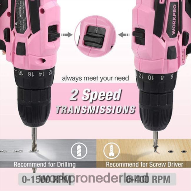 hulpmiddel WORKPRO 12V accuboormachineset & 103-delige gereedschapsset & 8-delige magnetische schroevendraaierset & 6-in-1 nietpistool roze 4NVZH8315