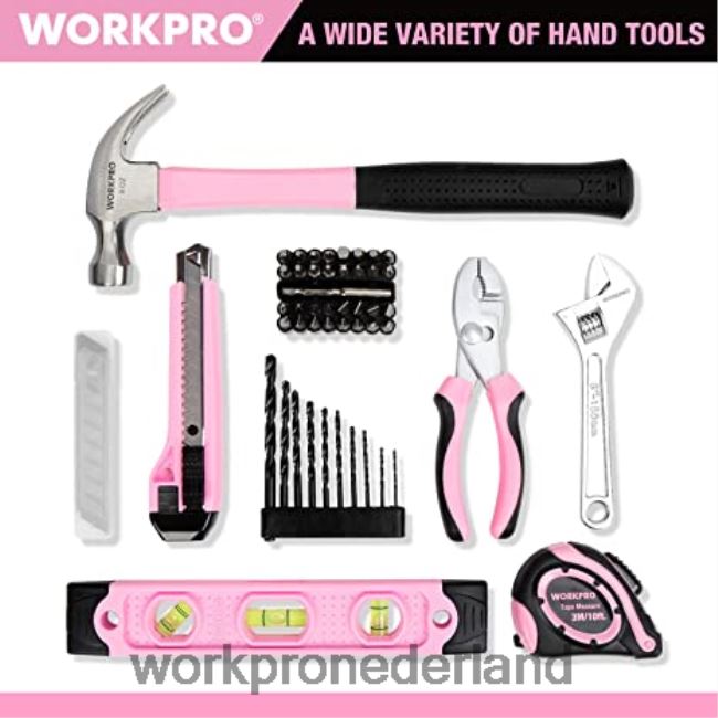 hulpmiddel WORKPRO 12V accuboormachineset & 6-in-1 nietpistool & 8-delige magnetische schroevendraaierset & draadloos smeltlijmpistool roze 4NVZH8313