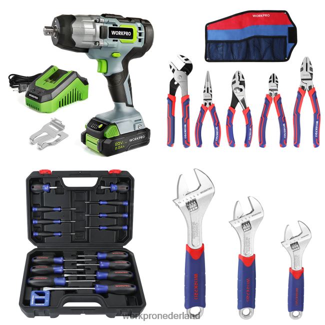 hulpmiddel WORKPRO 20V accuslagmoersleutel & 5-delige tangenset & 16-delige magnetische schroevendraaierset & 3-delige verstelbare moersleutelset behulpzaam 4NVZH8319