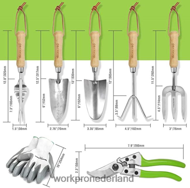 hulpmiddel WORKPRO accukettingzaag & 7-delige tuingereedschapset & 2 paar tuinhandschoenen & tuinkniebeschermers bruikbaar 4NVZH8314