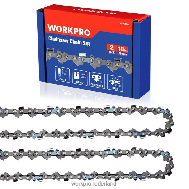 hulpmiddel WORKPRO 2-pack kettingzaagketting, 3/8" steek, 62 aandrijfschakels houtzaagketting voor kettingzaagonderdelen nieuw 4NVZH8203