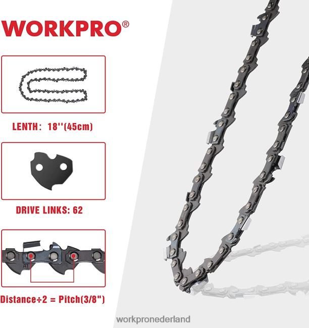 hulpmiddel WORKPRO 2-pack kettingzaagketting, 3/8
