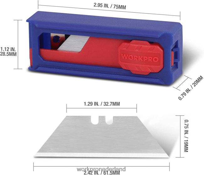 hulpmiddel WORKPRO mesbladen, sk5 navullingen voor stalen box-messen, standaardformaat met individuele dispenser, verpakking van 50 morden 4NVZH855