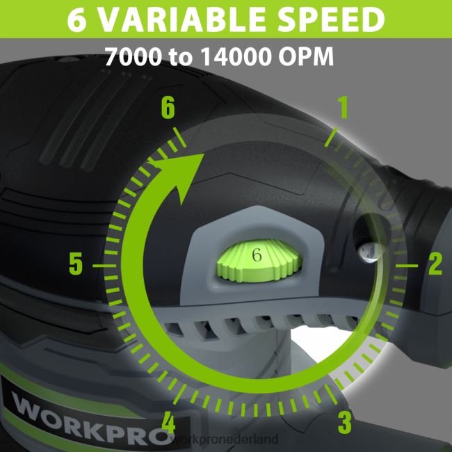 hulpmiddel WORKPRO 2,5 ampère elektrische 5-inch excenterschuurmachine, 6 variabele snelheden van 7000 tot 14000 tpm bruikbaar 4NVZH8233