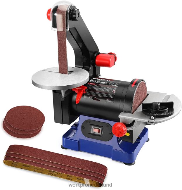 hulpmiddel WORKPRO schijfbandschuurmachine, 1 inch x 30 inch riem en 5 inch schuurschijf, inclusief 6 stuks schuurpapier behulpzaam 4NVZH8237
