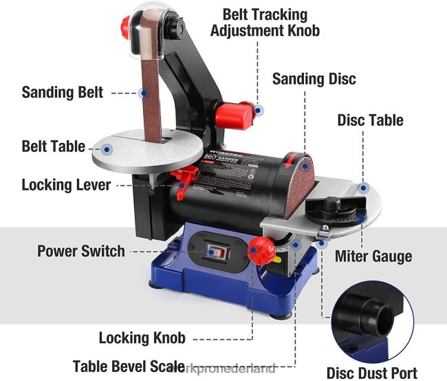 hulpmiddel WORKPRO schijfbandschuurmachine, 1 inch x 30 inch riem en 5 inch schuurschijf, inclusief 6 stuks schuurpapier behulpzaam 4NVZH8237