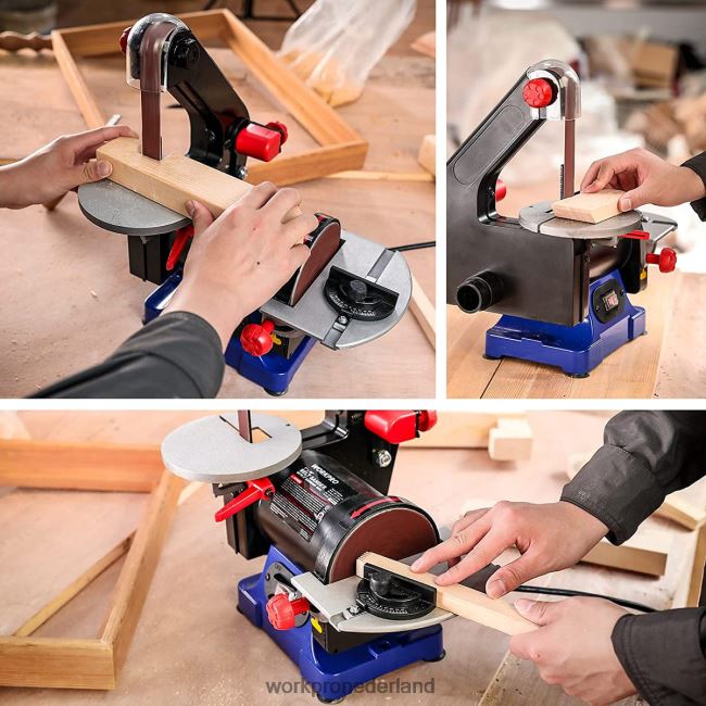 hulpmiddel WORKPRO schijfbandschuurmachine, 1 inch x 30 inch riem en 5 inch schuurschijf, inclusief 6 stuks schuurpapier behulpzaam 4NVZH8237