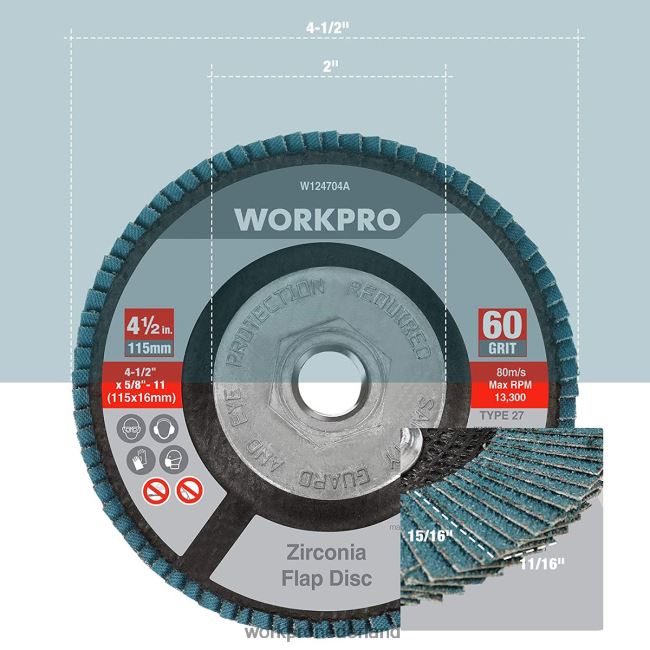 hulpmiddel WORKPRO 5-pack zirkonia lamellenschijf, haakse slijpschijf, 4-1/2 inch slijpschijven bruikbaar 4NVZH8206