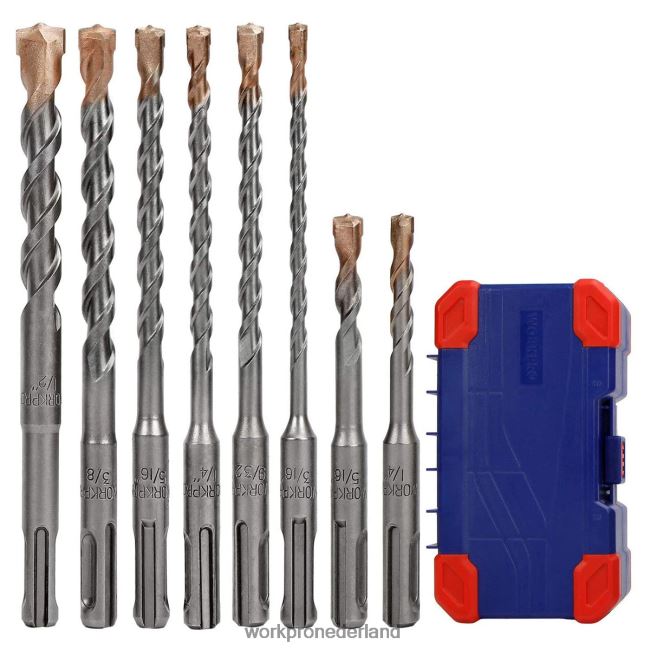 hulpmiddel WORKPRO 8-delige sds-plus boorset, hardmetalen punt, sds+ boorhamerborenset met opbergkoffer voor baksteen, cement, steen en beton bruikbaar 4NVZH8205