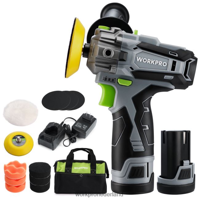 hulpmiddel WORKPRO Accu-polijstmachine van 12 V, buffer- en schuurmachine voor mini-auto's met 2 li-ionbatterijen bruikbaar 4NVZH8229