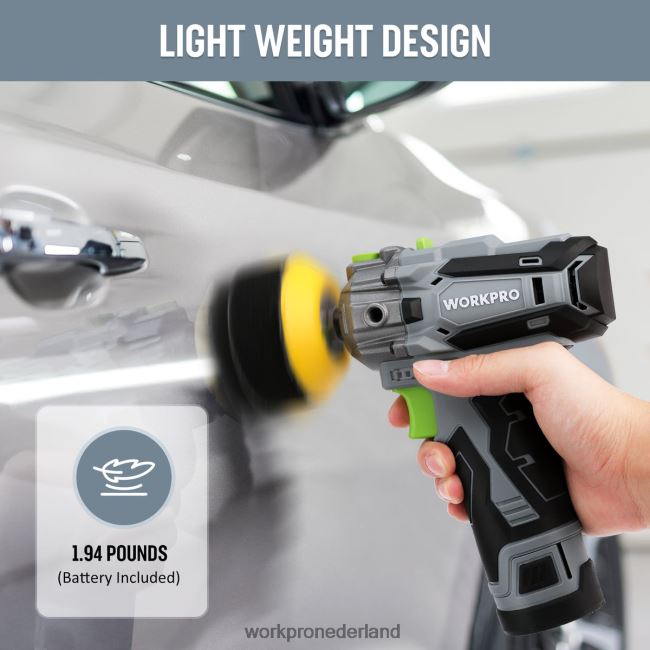 hulpmiddel WORKPRO Accu-polijstmachine van 12 V, buffer- en schuurmachine voor mini-auto's met 2 li-ionbatterijen bruikbaar 4NVZH8229