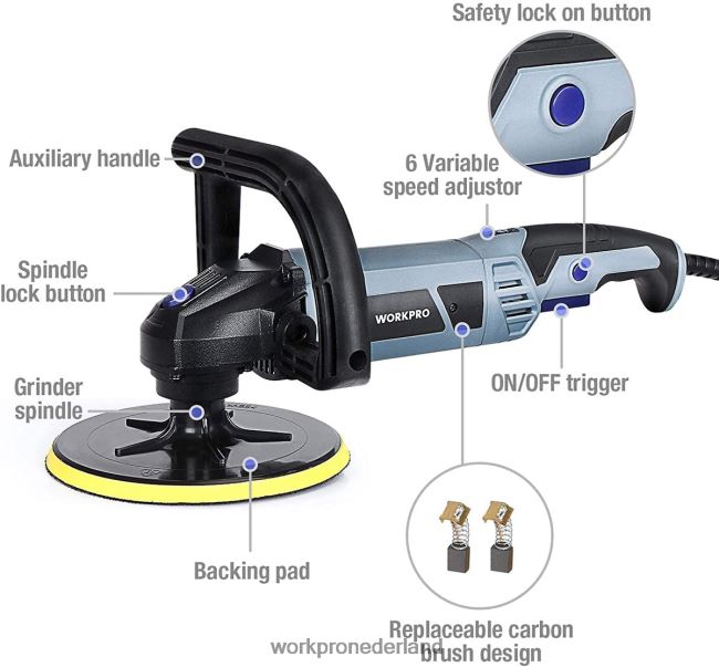 hulpmiddel WORKPRO Bufferpolijstmachine met afneembare handgreep en accessoires behulpzaam 4NVZH8231