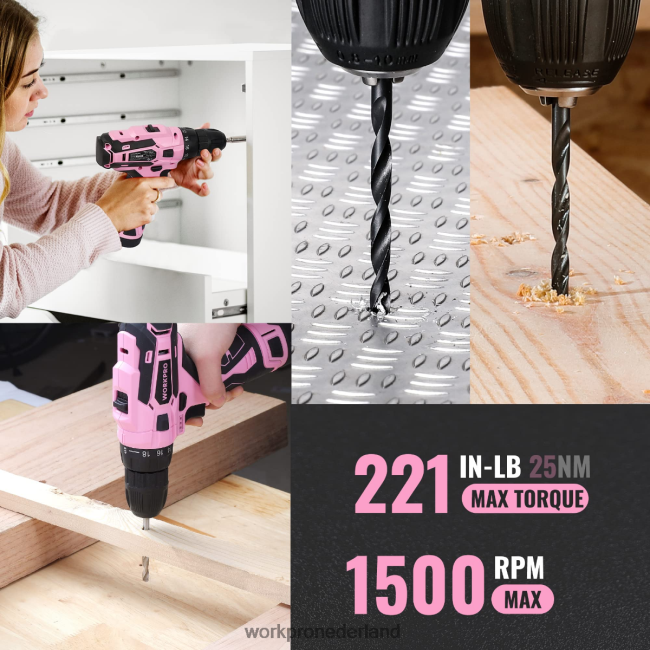 hulpmiddel WORKPRO 108-delige draagbare gereedschapsset met boormachine roze/grijs 4NVZH8173