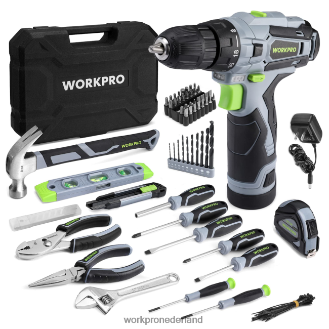 hulpmiddel WORKPRO 108-delige draagbare gereedschapsset met boormachine roze/grijs 4NVZH8173