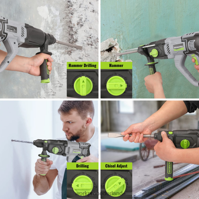 hulpmiddel WORKPRO 7,5 ampère 1-1/4 inch premium sds-plus boorhamer, lichtgewicht versie met snoer bruikbaar 4NVZH8178